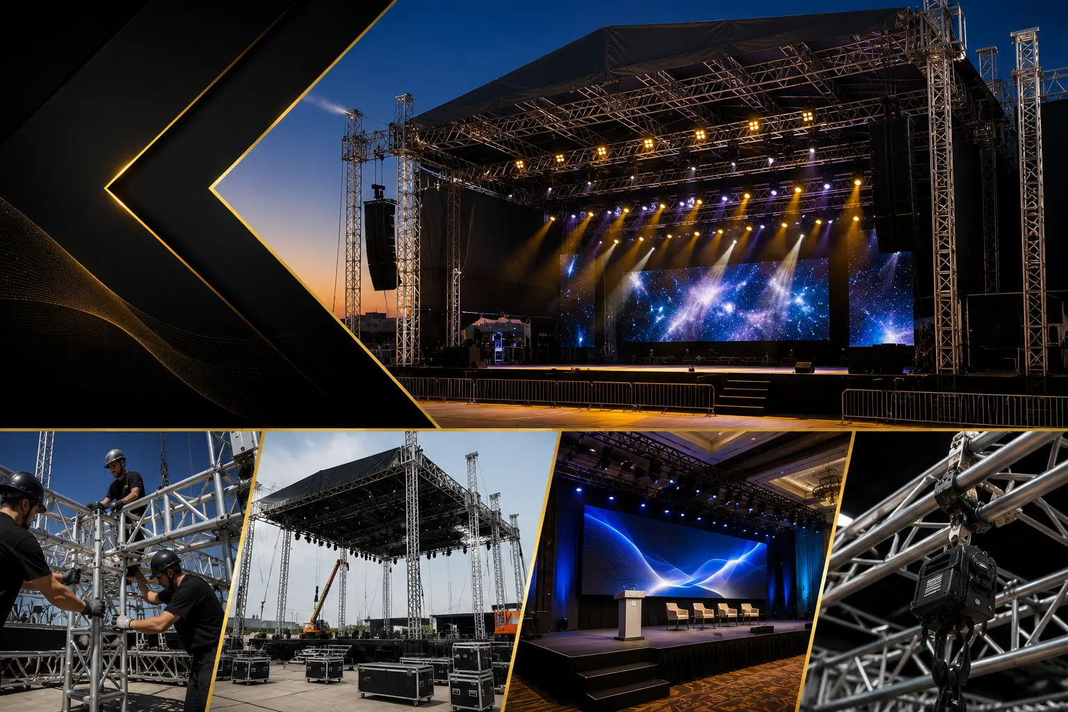 Stage trussing and structural rigging for events